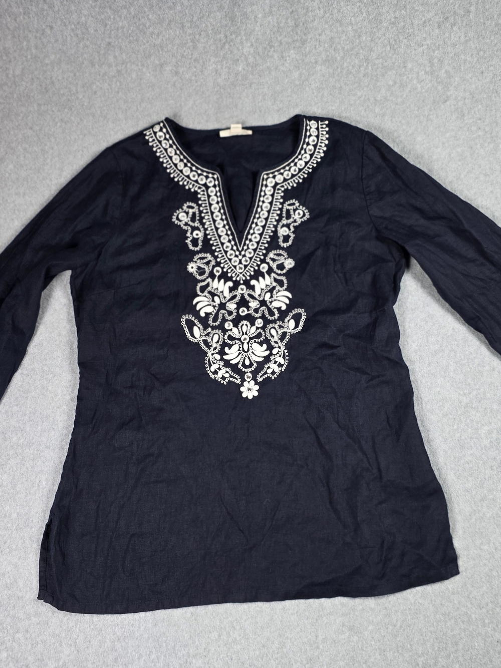 Charter Club Navy Tunic with White Embroidered V-Neck
